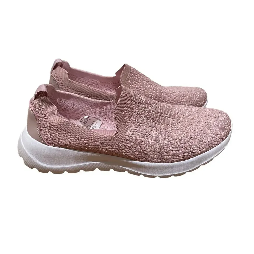 Athletic Works Knit Slip On Sneakers Soft Pink Walking Comfort Women’s Size 8.5